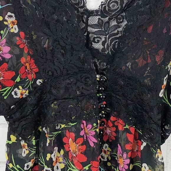 Vintage Forever 21 XX1 Sheer Floral Lace V-Neck Blouse Top Size Small Petite - Picture 3 of 8